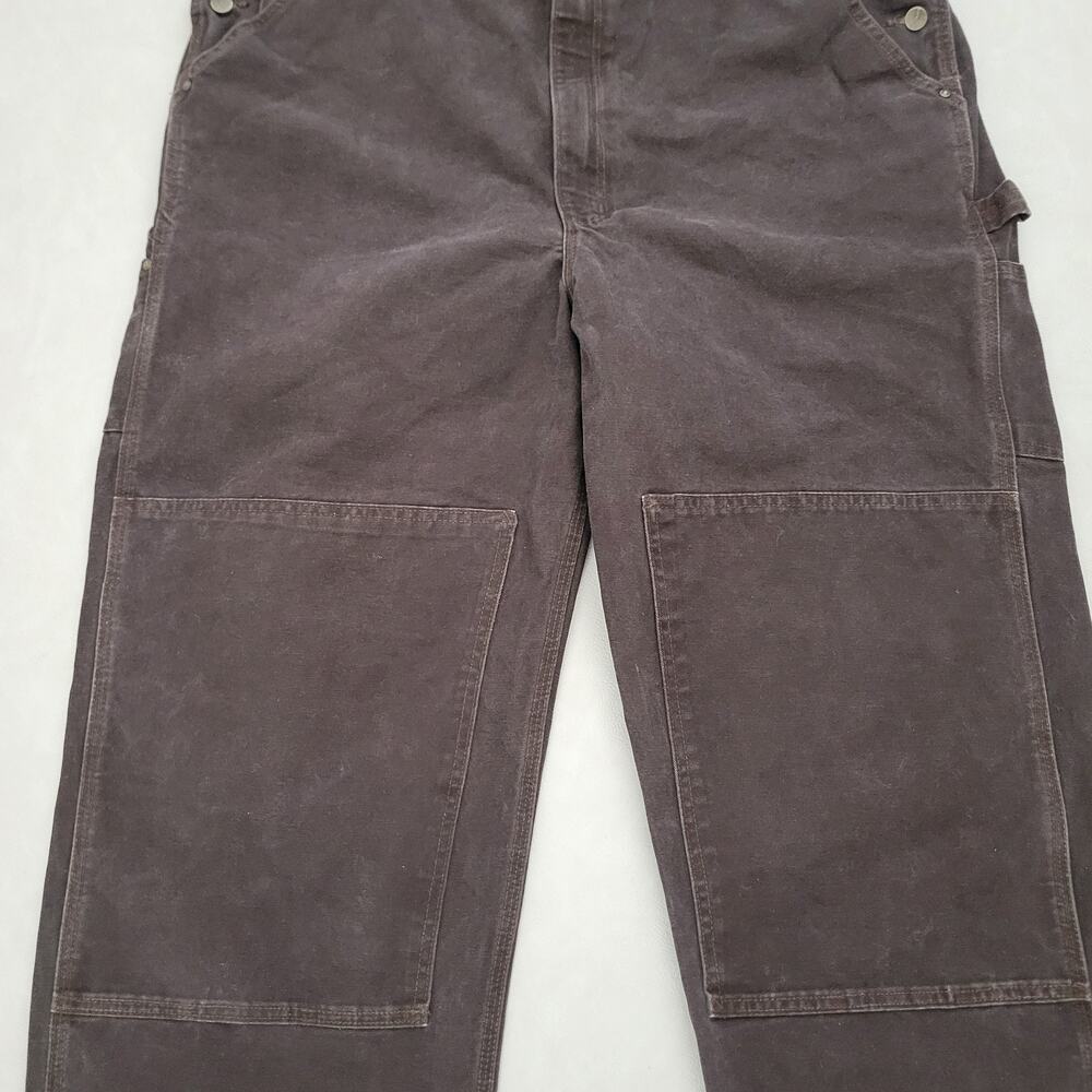 Y2k Carhartt Bib Overalls Brown Double Knee R06 DKB Unlined Workwear 44x32 - Picture 3 of 13